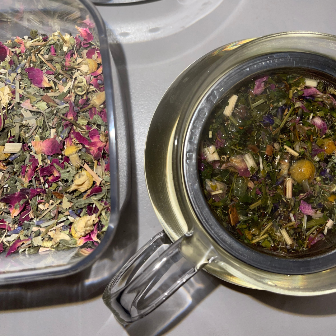 glass tea pot and loose leaf tea 